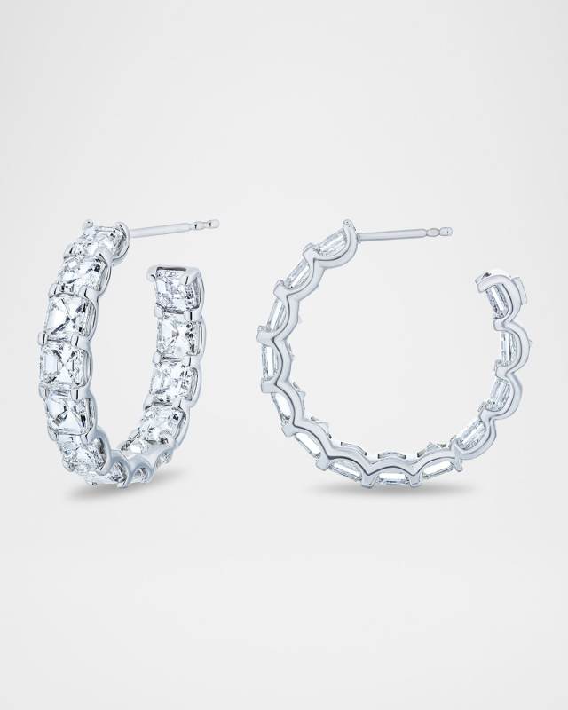 18K White Gold Asscher-Cut Diamond Hoop Earrings, 1"Dia., 11.70tcw